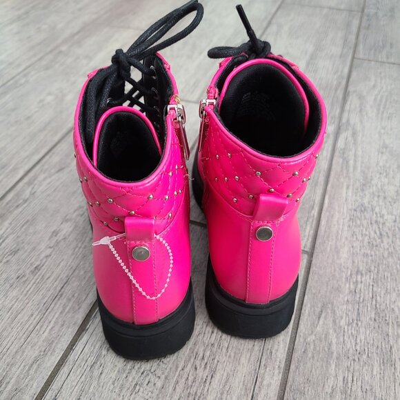 Sonoma Girls Hot Pink Combat Boots Lace Up Zipper Size 3 - Picture 6 of 13